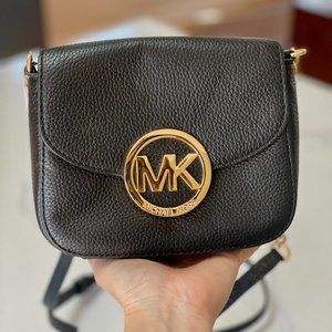 NWT Michael Kors Fulton Small Black Leather Crossbody Bag